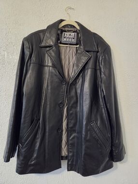 Adler 1995 Men's Black Leather Pea Coat